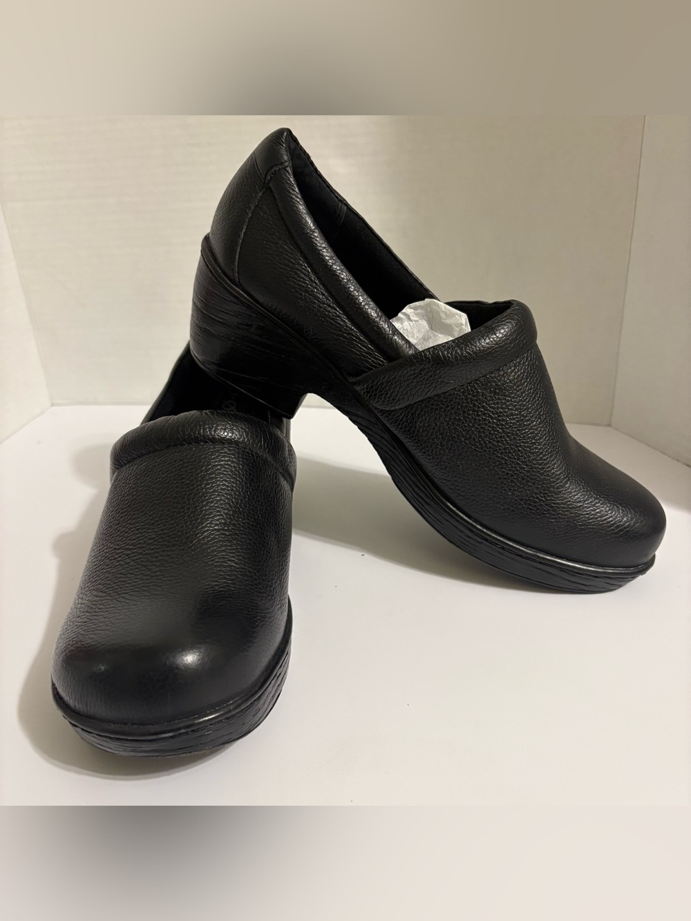 BOC Born Black Nadiya Leather Slip On Wedge Closed Professional Clogs - Sz 9.5M